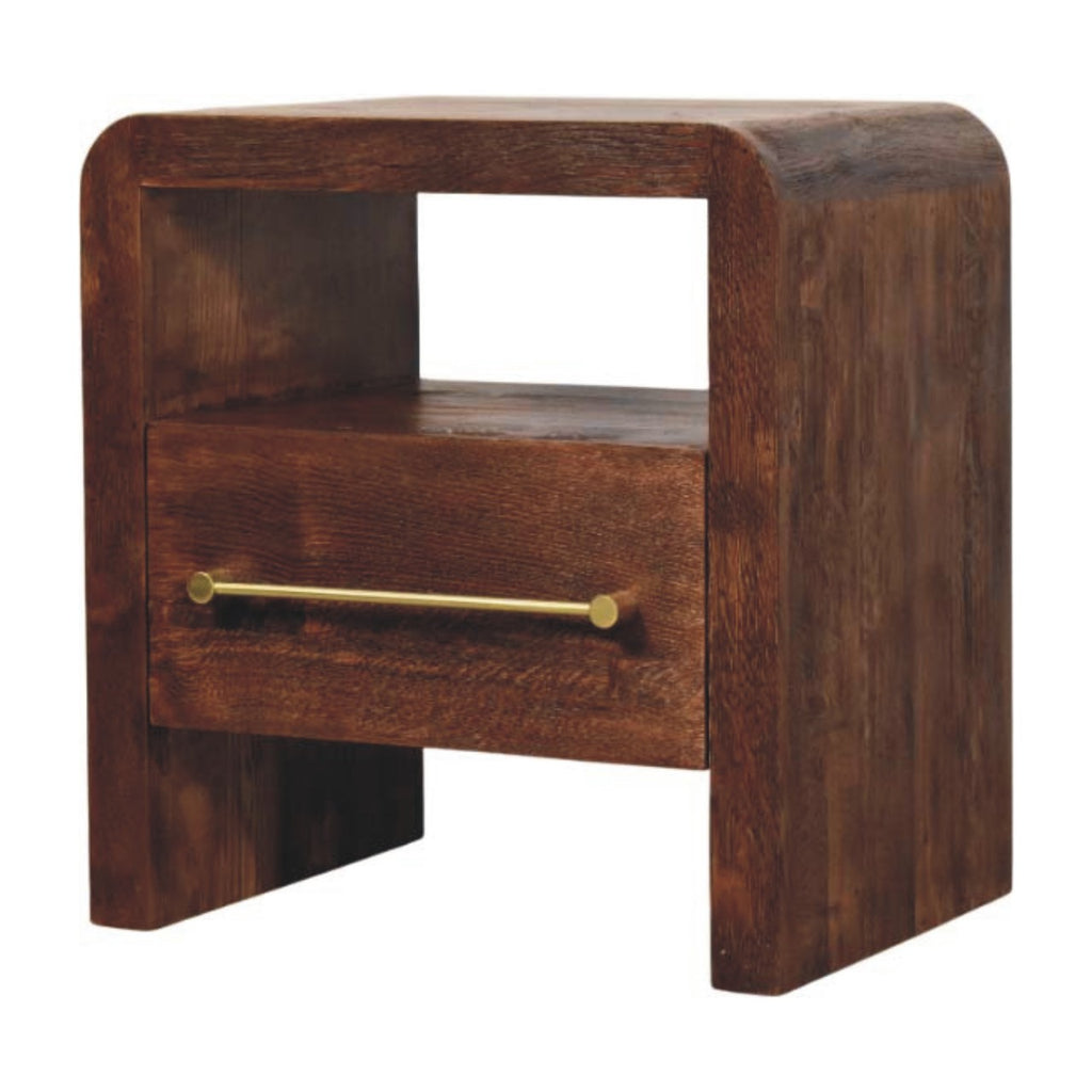 Tiger Oak Open Bedside with Brass Handle