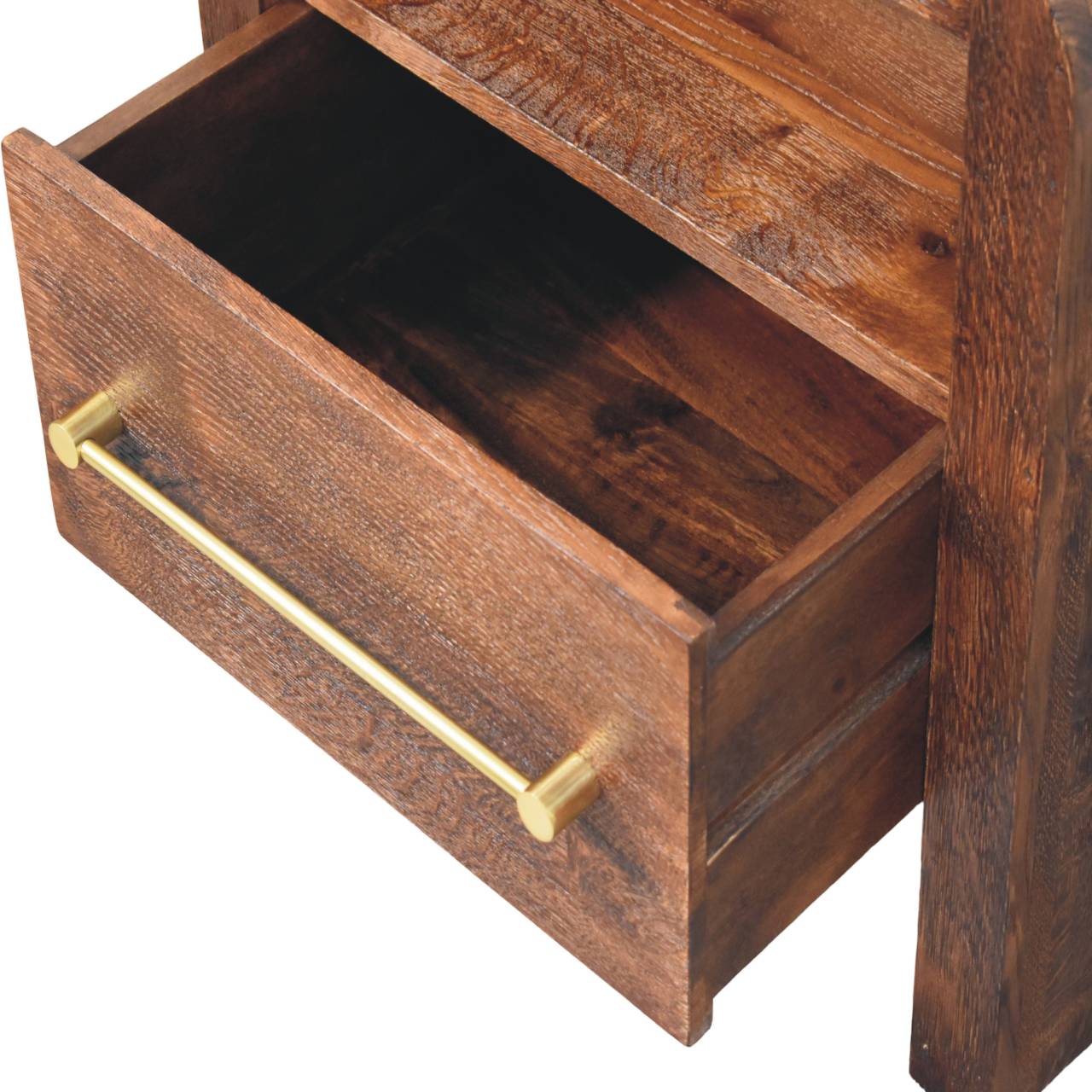 Tiger Oak Open Bedside with Brass Handle