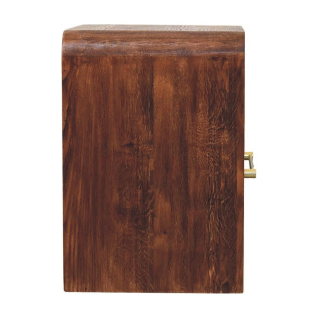 Tiger Oak Open Bedside with Brass Handle